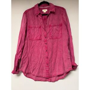 Maeve by Anthropologie Pink Textured Cotton Button Down Shirt Medium